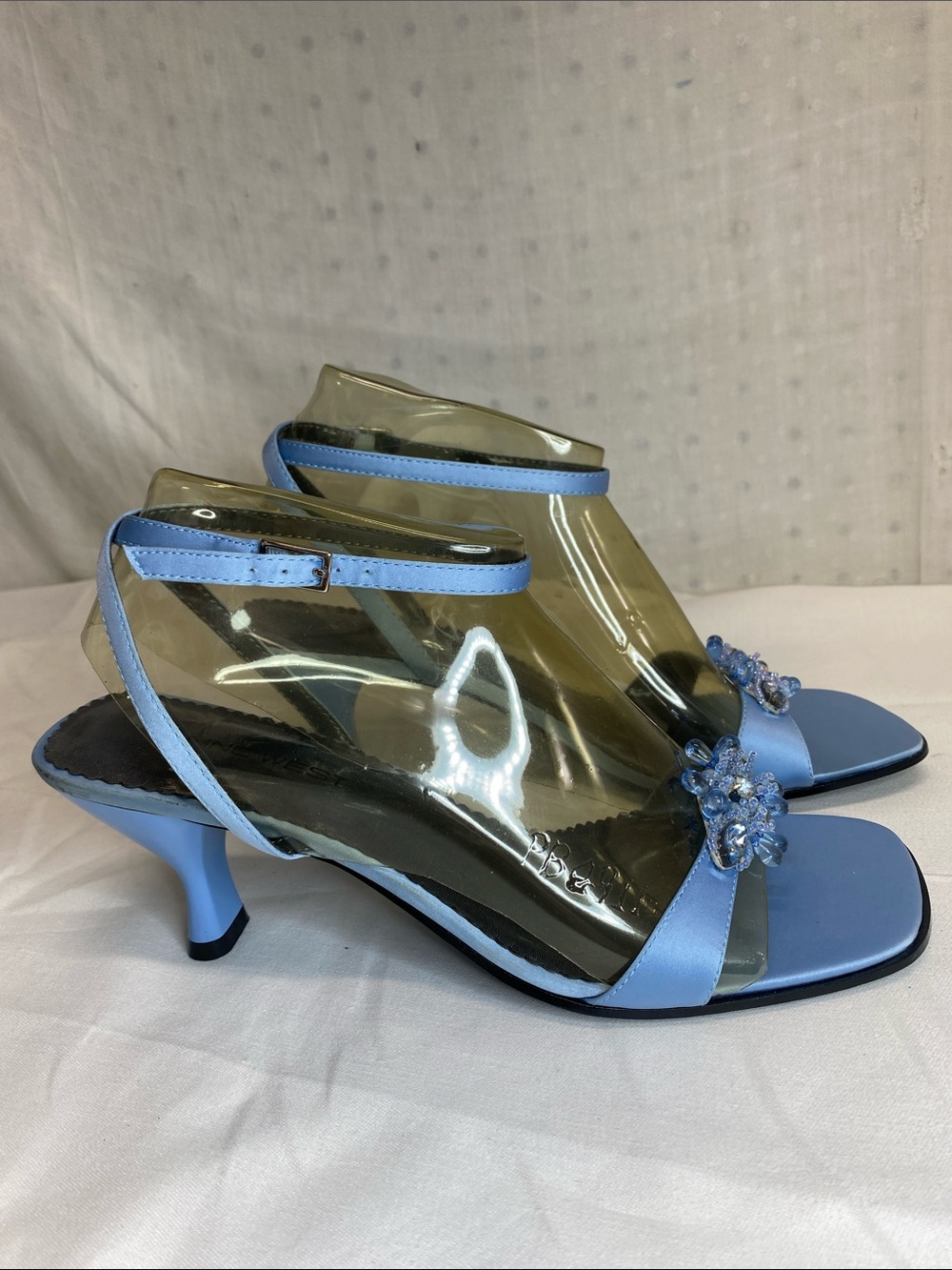 Nine West Light Blue Beaded Slingback Strappy Kitten Heels Size 7.5M